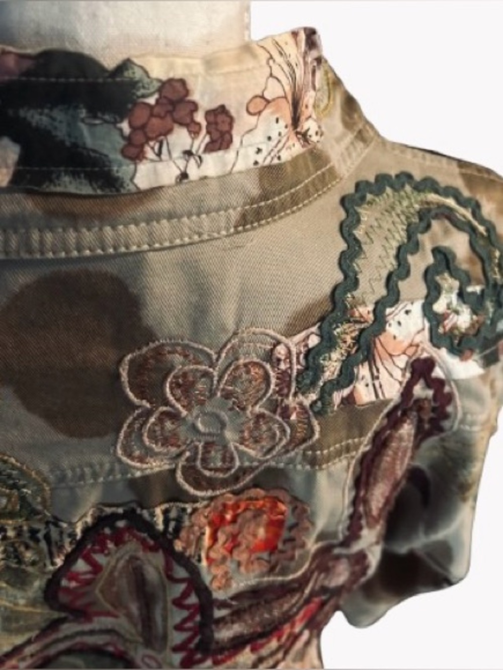 100% Cotton Vintage Embroidered BLEU BAYOU Boho Patchwork Jacket 90s Y2K Floral - Picture 3 of 16